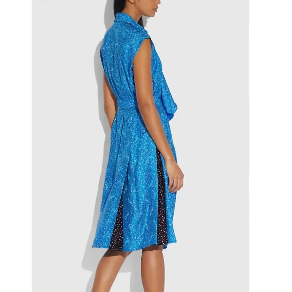 NWT Coach Dot Sleeveless Silk Belted A-line Dress Women's Size 6